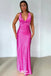 Elegant Fuchsia V Neck Sheath Long Party Dress Prom Dresses,WGP1008