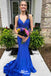 Gorgeous Blue V Neck Mermaid Long Party Dress Prom Dresses with Trailing,WGP1010