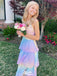 Casual Spaghetti Strap V-neck Colorful A-line Unique Long Prom Dress Ideas, Evening Party Dresses,WGP1347