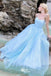 Sexy Spaghetti Straps Blue A-line Mermaid Lace up Back Party Dress Long Prom Dresses to Impress , WGP963