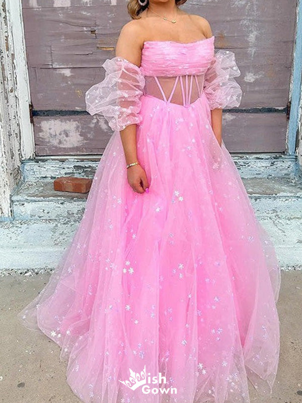 Unique Strapless Straight Across A-line Long Prom Dress Ideas, Evening Party Dresses,WGP1363
