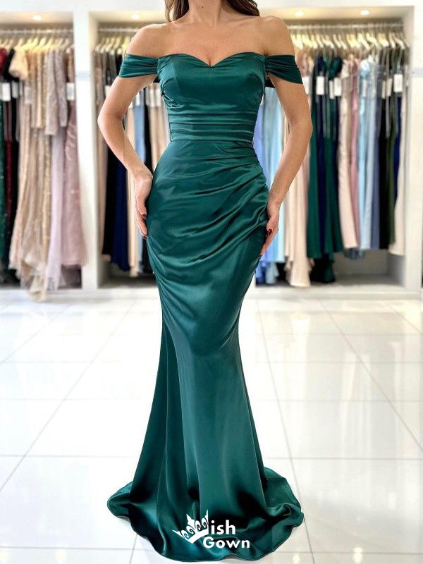 Elegant Green Mermaid Off-shoulder Popular Long Evening Dresses, Formal Dresses, Birthday Party, WGP534