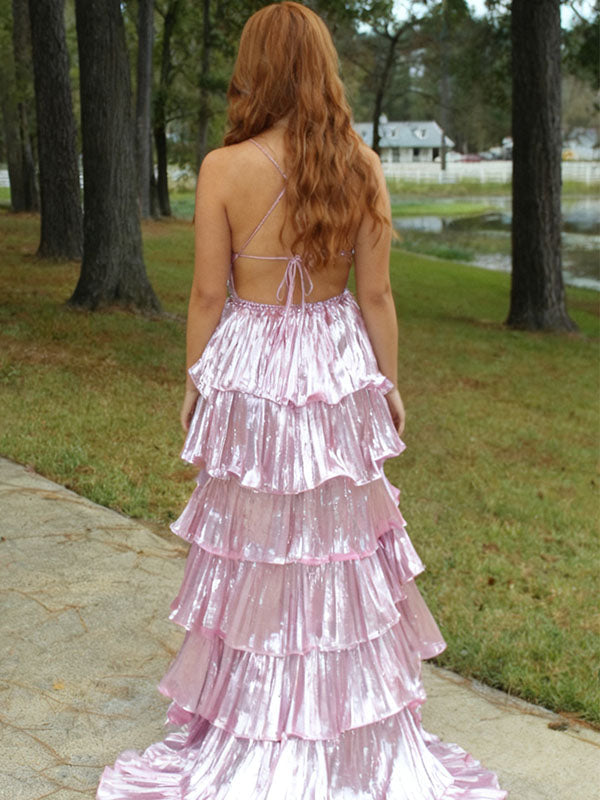 Unique Pink Spaghetti Strap A-Line Long Prom Dress Ideas, Evening Party Dresses,WGP1790