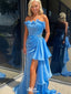 Elegant Blue Floral Mermaid Side Slit Long Prom Dress Ideas, Evening Party Dresses,WGP1902