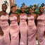 Elegant Pink Floral One-Shoulder Sleeveless Mermaid Long Bridesmaid Dresses Online, WGM426
