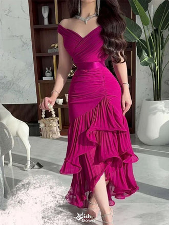 Elegant Pink Off-Shoulder Mermaid Long Prom Dress Ideas, Evening Party Dresses,WGP1764