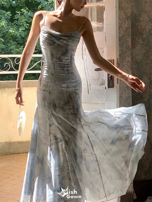 Elegant Blue Spaghetti Strap Mermaid Applique Long Prom Dress Ideas, Evening Party Dresses,WGP1704