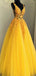 Gorgeous Yellow A-Line V-Neck Lace Popular Long Evening Dresses, Formal Dresses, Birthday Party, WGP591