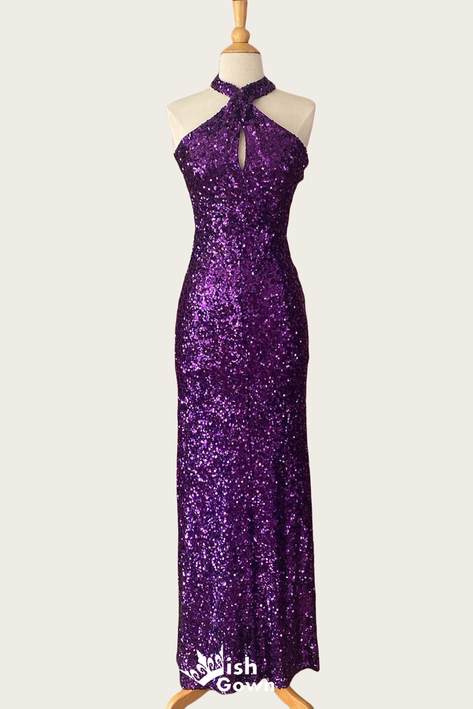 Gorgeous Shiny Purple Halter Mermaid Long Party Dress Prom Dresses ,WGP1016