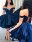 Elegant Blue Off-shoulder Criss-Cross Back Cheap Short Homecoming Dresses, EPT191