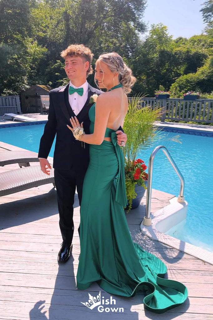 Sexy Green Plunging Bow Mermaid Long Party Dress Prom Dresses ,WGP1020