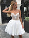 Elegant White Lace Spahetti Strap A-Line Popular Cheap Short Homecoming Dresses, EPT205