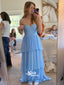 Sexy Blue Tiered Chiffon Strapless Sweetheart Party Prom Dresses,Evening Dress Online, WGP871