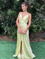 Sexy Light Yellow Spaghetti Straps Front Slit Party Dress Long Prom Dresses to Impress , WGP965