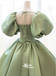 Sexy Green Bubble Sleeves A-line Lace up Back Party Prom Dresses,Evening Dress Online, WGP872