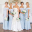 Elegant Blue A-Line Side Slit Off-Shoulder Sleeveless Wedding Guest Bridesmaid Dresses,WGM356