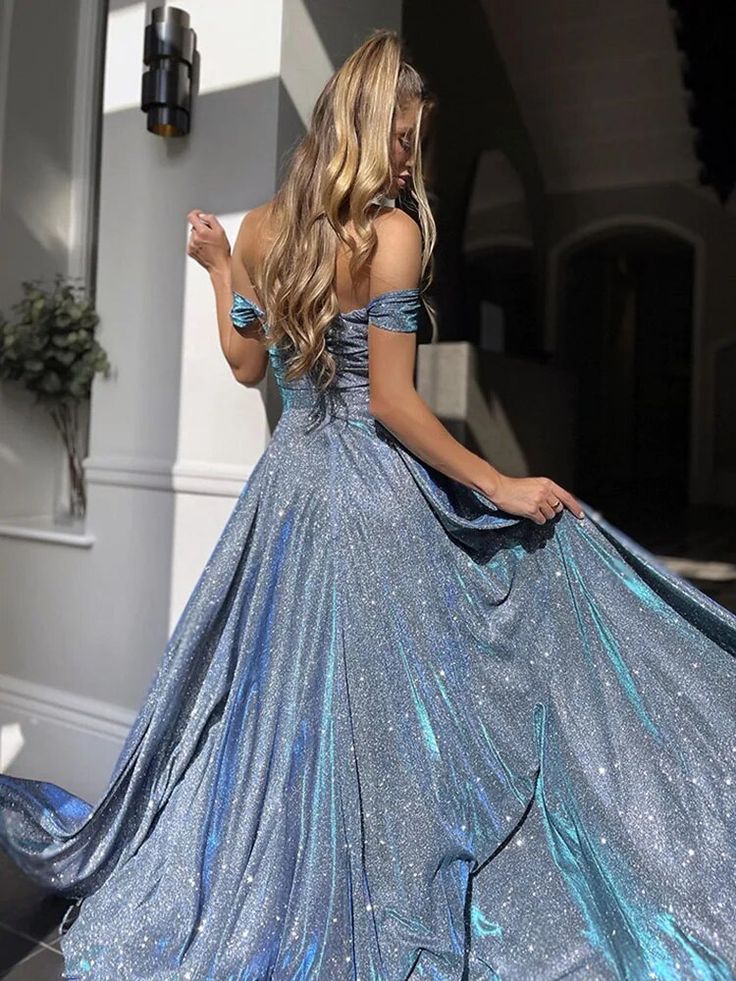 Sparkly A-Line Sweetheart Off Shoulder Side Slit Beading Long Formal Prom Dresses,Evening Gowns,WGP333