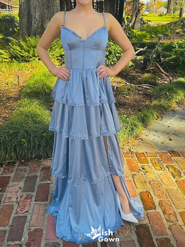 Casual Spaghetti Strap A-line Long Prom Dress Ideas, Evening Party Dresses,WGP1126