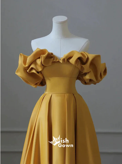 Sexy Yellow Strapless A-line Party Prom Dresses,Evening Dress Online with Ruffles, WGP874