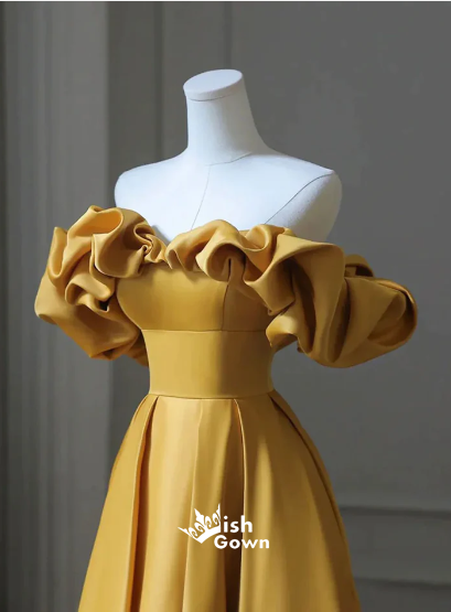 Sexy Yellow Strapless A-line Party Prom Dresses,Evening Dress Online with Ruffles, WGP874