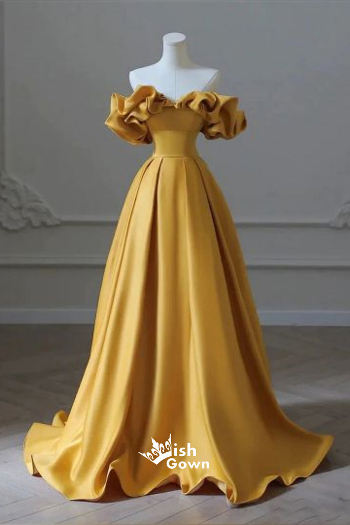 Sexy Yellow Strapless A-line Party Prom Dresses,Evening Dress Online with Ruffles, WGP874