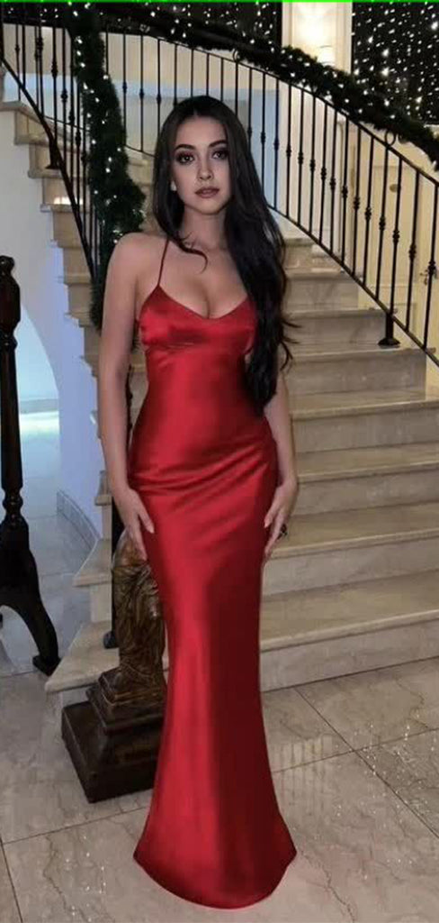 Sexy Red Mermaid Spaghetti Strap Popular Long Evening Dresses, Formal Dresses, Birthday Party, WGP619