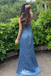 Stylish Shiny Blue Side Slit Sheath Long Party Dress Prom Dresses ,WGP1029