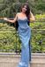 Stylish Shiny Blue Side Slit Sheath Long Party Dress Prom Dresses ,WGP1029