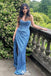 Stylish Shiny Blue Side Slit Sheath Long Party Dress Prom Dresses ,WGP1029