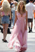 Elegant Light Pink V Neck A-line Long Party Dress Prom Dresses ,WGP1030