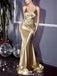 Stunning Gold Spaghetti Straps V Neck Mermaid Long Prom Dresses,WGP1037