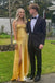 Elegant Yellow Strapless Side Slit Sheath Long Prom Dresses,WGP1038