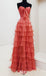 Elegant Watermelon Strapless Sweetheart Tiered A-line Long Prom Dresses ,WGP1039