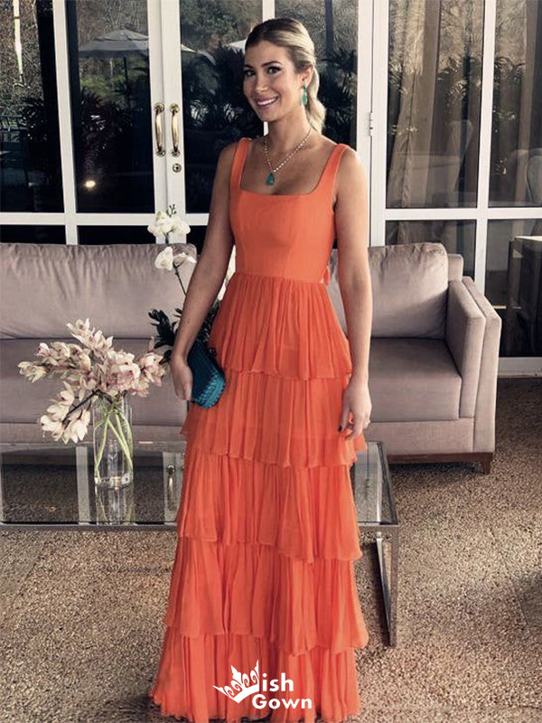 Elegant Orange Square A-Line Popular Long Evening Dresses, Formal Dresses, Birthday Party, WGP622