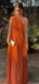 Elegant Orange One-Shoulder A-Line Popular Long Evening Dresses, Formal Dresses, Birthday Party, WGP633