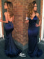 Fascinating Blue Mermaid Spaghetti Strap Backless Sleeveless with Trailing,Evening Dresses for Women,WGP521