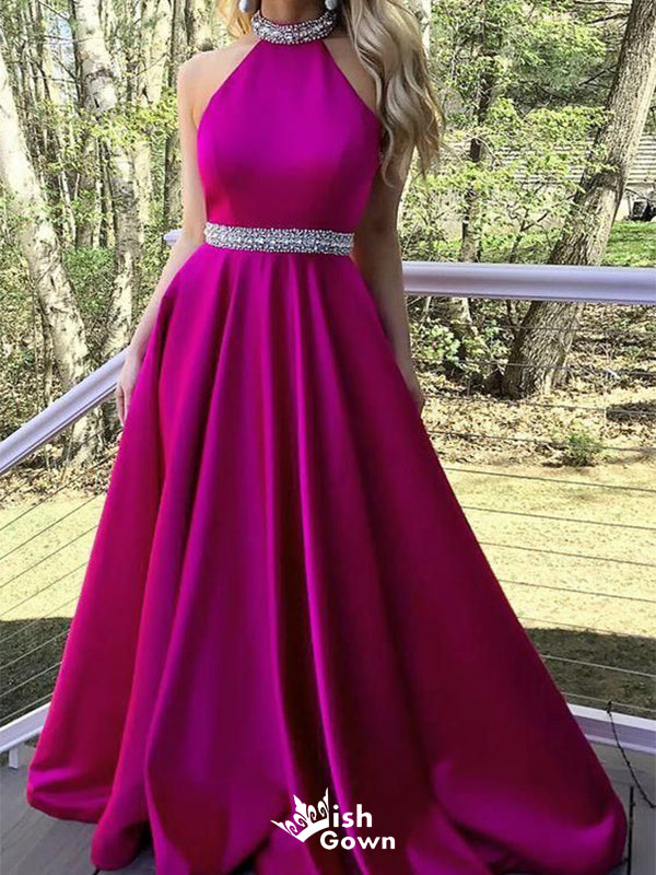 Purple Elegant Halter A-Line Beading Long Evening Dresses, Formal Dresses, WGP526