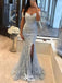 Sexy Mermaid V Neck Off Shoulder Side Slit Lace Formal Prom Gowns,Evening Dresses,WGP323