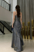 Unique Slate Blue Ruched Mermaid Prom Dress Spaghetti Strap Ruffle Tiered Gown,WGP2203