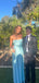 Elegant Blue Spaghetti Strap Side Slit Mermaid Long Prom Dress Ideas, Evening Party Dresses,WGP1678