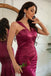 Unique Burgundy V-Neck Mermaid Side Slit Long Prom Dress Ideas, Evening Party Dresses,WGP1965