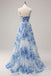 Elegant Blue Spaghetti Strap Mermaid Side Slit Long Prom Dress Ideas, Evening Party Dresses ,  WGP1594