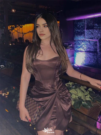 Unique Brown Sweetheart Mermaid Short Homecoming Dresses For Birthday Party, EPT683