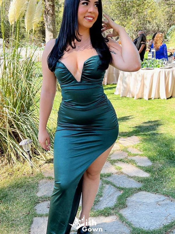 Casual Spaghetti Strap V-neck Sheath Long Prom Dress Ideas, Evening Party Dresses,WGP1453