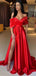 Sexy Red Off-Shoulder A-line Side Slit Popular Long Evening Dresses, Formal Dresses, Birthday Party, WGP636