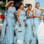 Elegant Baby Blue Mermaid Cheap Halter Sleeveless Wedding Guest Bridesmaid Dresses,WGM344