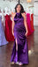 Gorgeous Purple Halter Open Back Side Slit Mermaid Long Prom Dresses ,WGP1043