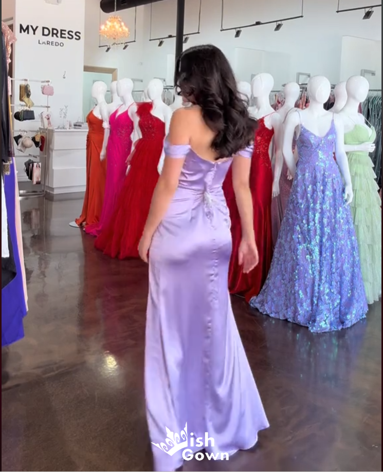 Sexy Lilac Off the Shoulder Side Slit Mermaid Long Prom Dresses ,WGP1044