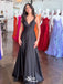 Elegant Black Spaghetti Straps V Neck A-line Long Prom Dresses ,WGP1046