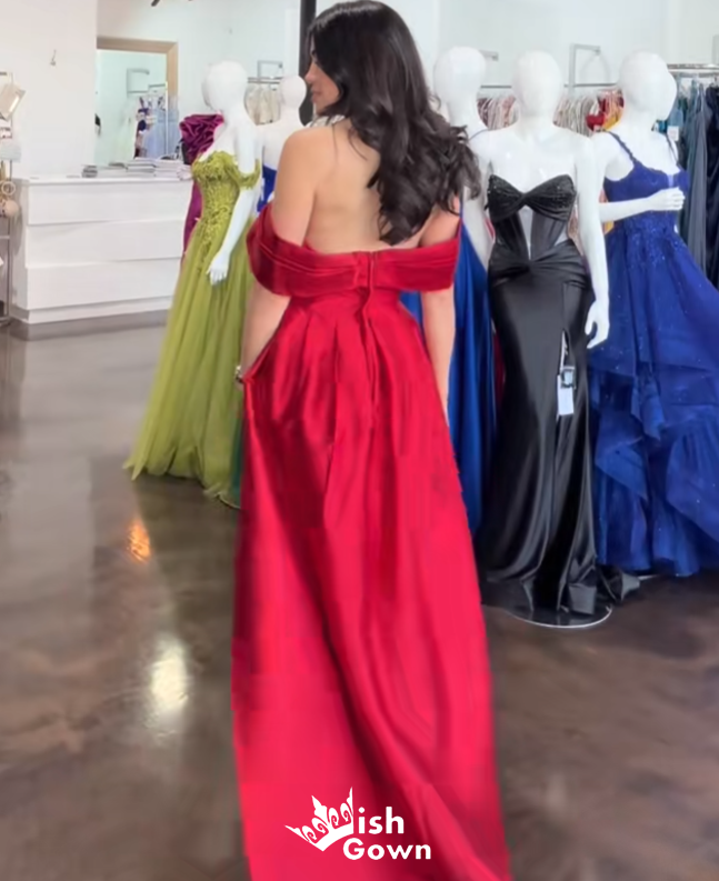 Elegant Red Off the Shoulder A-line Long Prom Dresses ,WGP1047